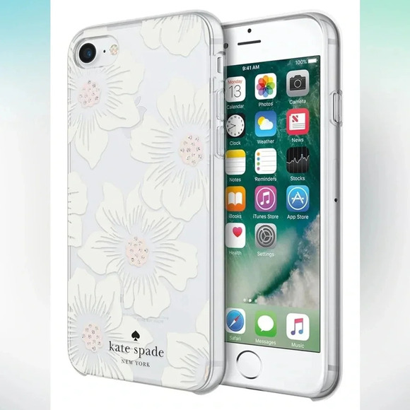 Kate Spade Phone Case for 6-8 Floral -Hollyhock Cream/Blush/Crystal Gems/Clear - Picture 1 of 9